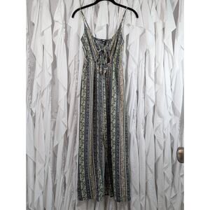 Justify Boho Keyhole Front Tie Maxi Dress Small Smocked Back Front Slit Floral